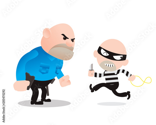 the robber take necklace but never see the big police man waiting. vector illustration isolated cartoon