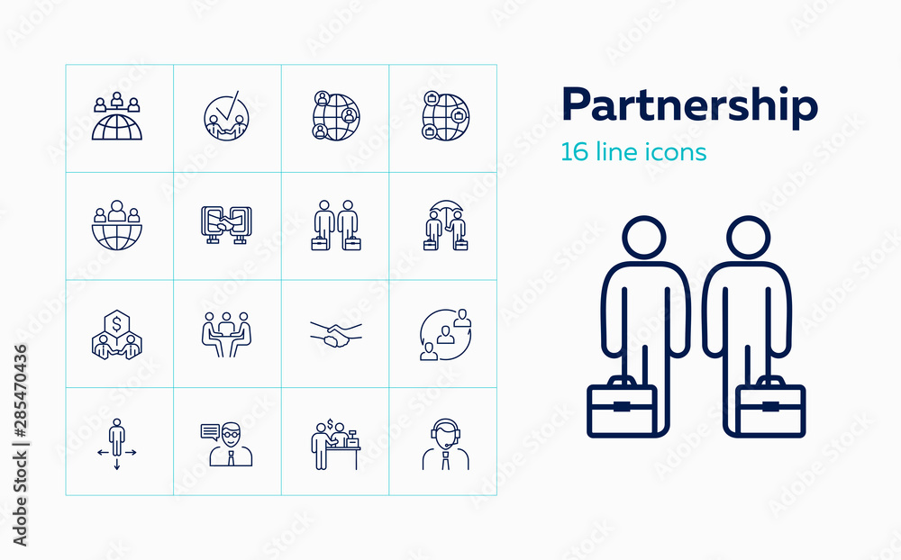Partnership line icon set. Meeting, agreement, buying. Business concept. Can be used for topics like negotiations, networking, deal Partnership line icon set. Meeting, agreement, buying. Business concept. Can be used for topics like negotiations, networking, deal