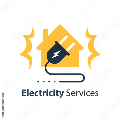 Electricity repair and maintenance services, house and plug with wire