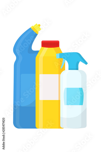 Detergent cleaner bottles flat vector illustration