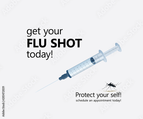 Flu shot protection concept with syringe and mosquito illustration.