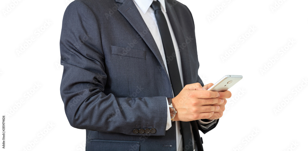 Man using mobile phone isolated against white background Man using mobile phone isolated against white background