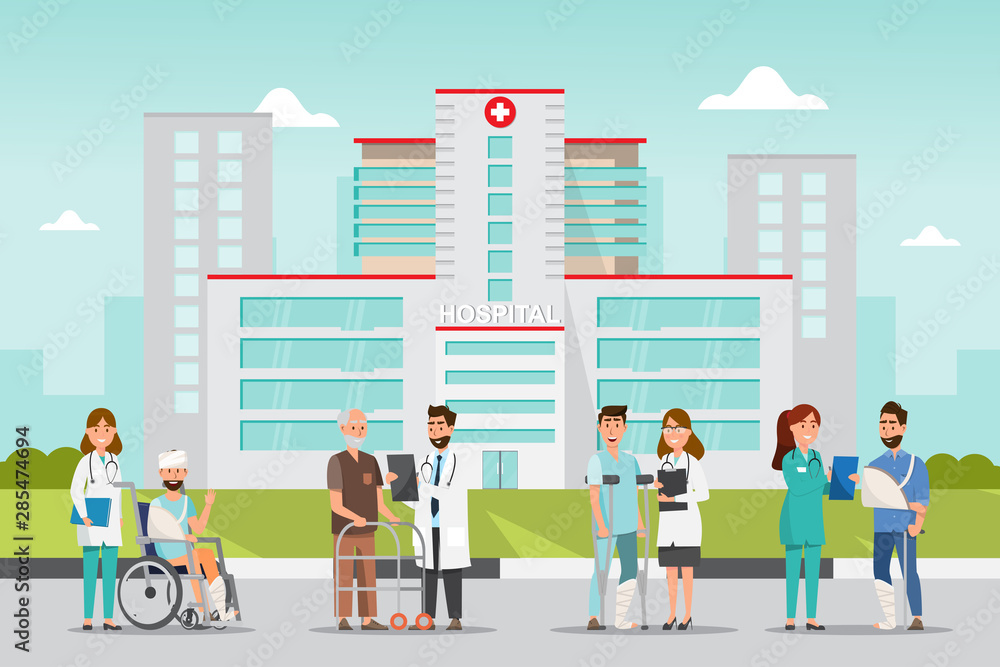 Set of doctor and patient cartoon characters. Set of doctor and patient cartoon characters.