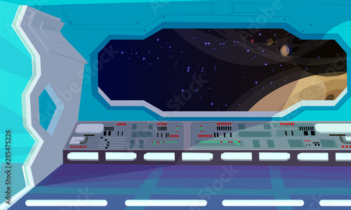 Spaceship interior flat vector illustration