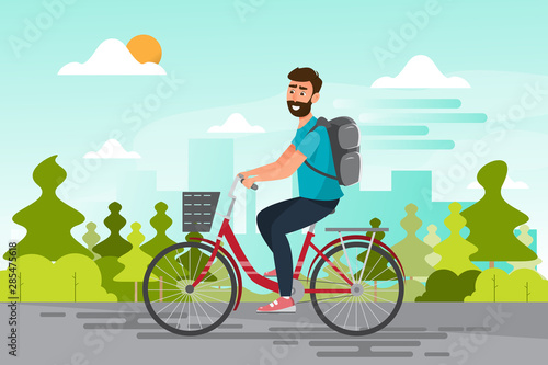 Fototapeta Naklejka Na Ścianę i Meble -  man riding bicycle to the office, slow life on the way