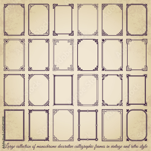 Large collection of decorative calligraphic frames in vintage and retro style