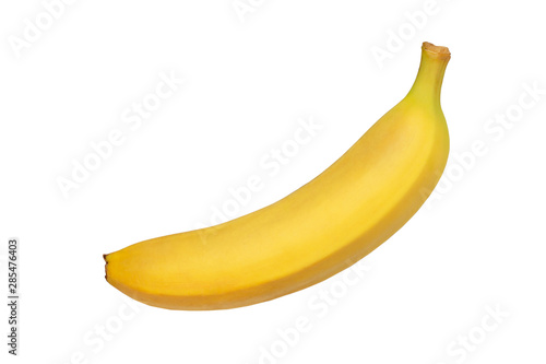Single yellow banana isolated on white background.