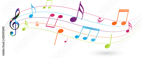 Colorful music notes background isolated on white