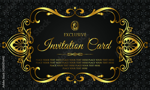 Luxury invitation card template - black and gold vintage style