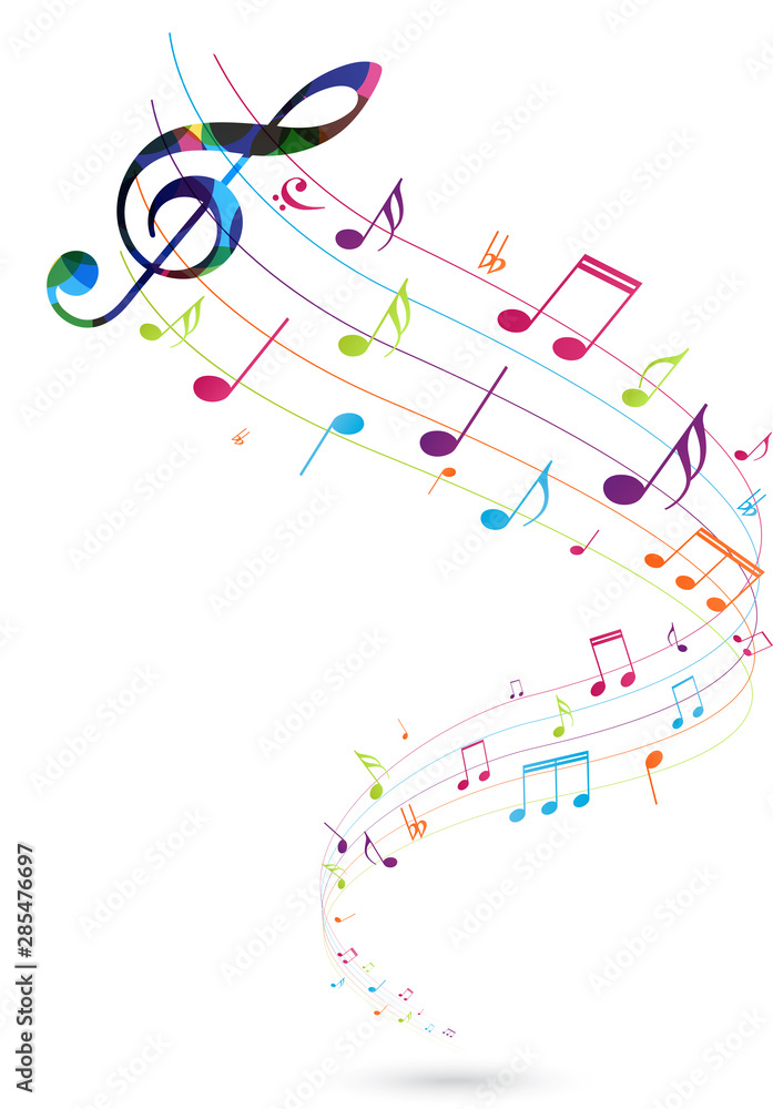 Fototapeta premium Kolorowe tło muzyczne notatki na białym tle