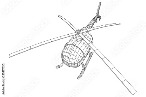 Helicopter aircraft vehicle. Wireframe low poly mesh vector illustration.