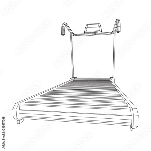 Treadmill machine. Gym and fitness equipment. Wireframe low poly mesh vector illustration.
