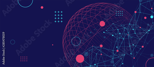 Abstract sphere background with plexus effect. 3D surface.