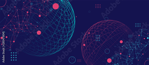 Abstract sphere background with plexus effect. 3D surface.
