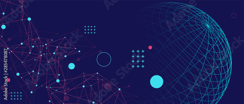 Abstract sphere background with plexus effect. 3D surface.