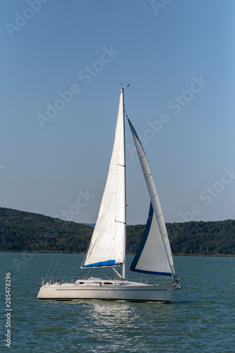 Sailboat in the Lake Balaton, Hungary on a summer day.