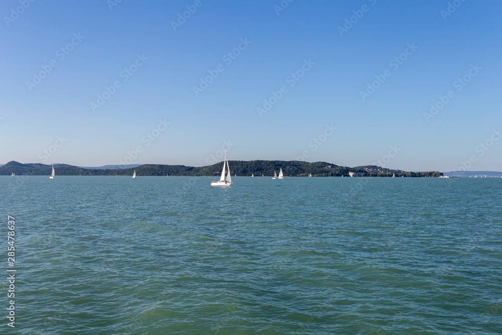 Sailboats in the Lake Balaton, Hungary on a summer day.