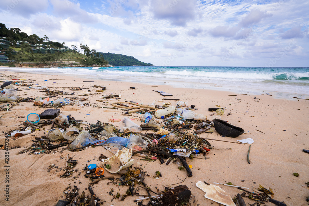Kata Beach, Phuket, Thailand- 28 JULY 2019 : plastic and waste on the beaches Kata Beach, Phuket, Thailand- 28 JULY 2019 : plastic and waste on the beaches