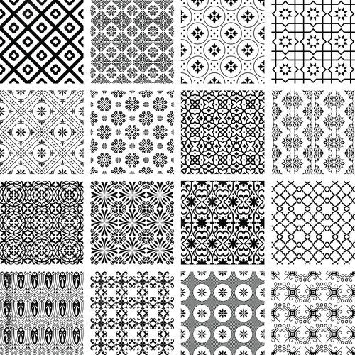 Vector set of monochrome vintage and retro seamless patterns
