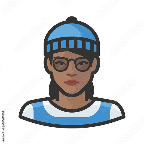 hipster beanie woman african avatar icon