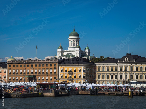 Beautiful skyline of Helsinki city center featuring Helsiki cathedral