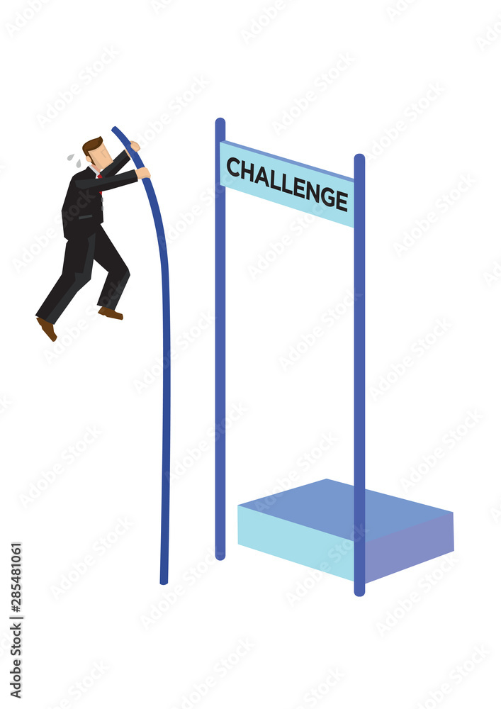 Businessman pole vaulting over challenge. Concept of crisis management, stock crash or bankruptcy. Businessman pole vaulting over challenge. Concept of crisis management, stock crash or bankruptcy.