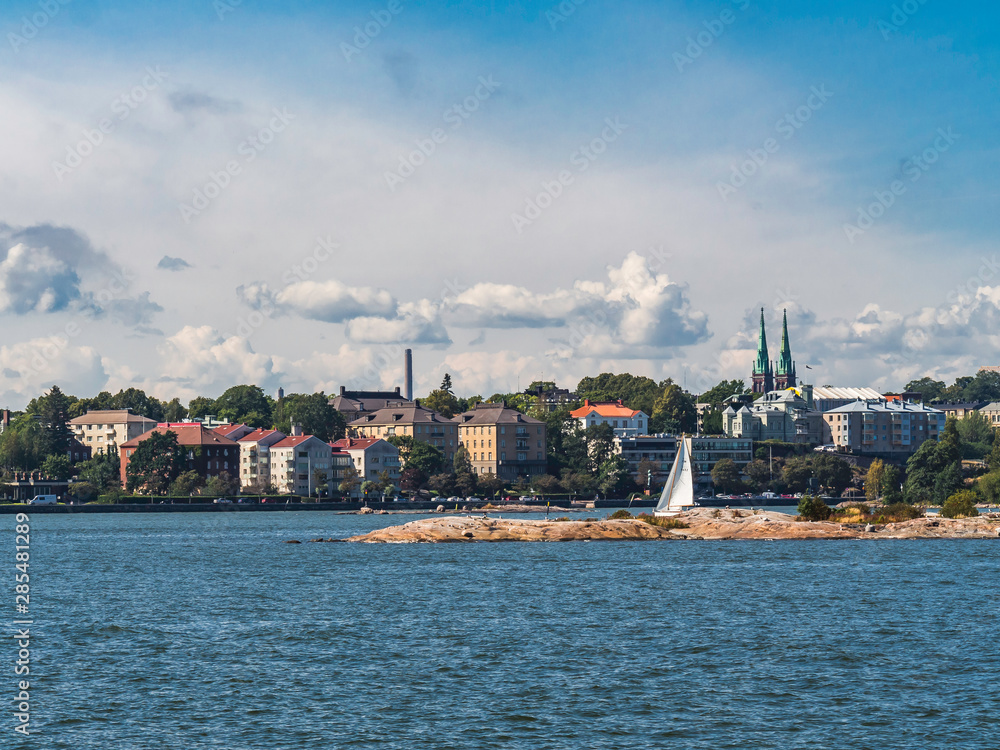 Beautiful skyline of Helsinki city center from Suomenlinna islands