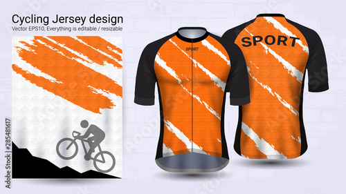 Cycling Jerseys, Short sleeve sport mockup template, Graphic design for bicycle apparel or Clothing outerwear and raingear uniforms, Easily to change logo, name, color and lettering in your styles.