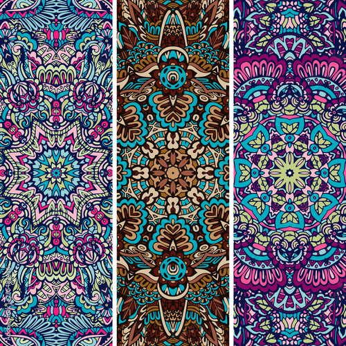 Festive colorful ornamental tribal ethnic bohemia fashion abstract banner set