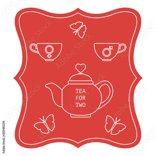 Greeting card with tea for two. Valentine's Day