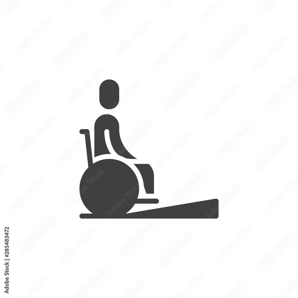 Wheelchair ramp up vector icon. Handicapped man filled flat sign for mobile concept and web design. Disabled ramp up glyph icon. Symbol, logo illustration. Vector graphics Wheelchair ramp up vector icon. Handicapped man filled flat sign for mobile concept and web design. Disabled ramp up glyph icon. Symbol, logo illustration. Vector graphics
