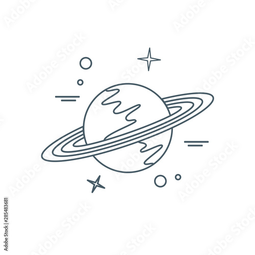 Vector icon planet Saturn with rings. Astronomy.