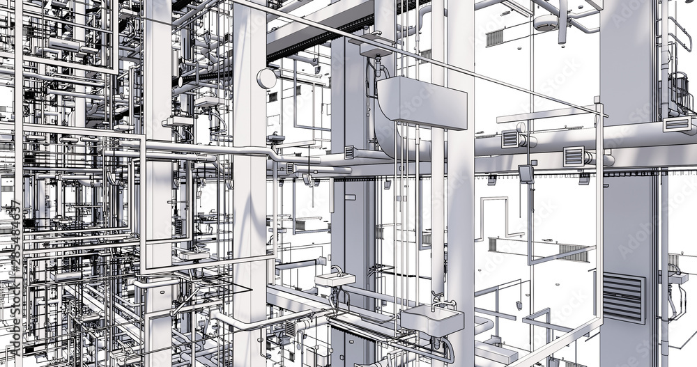 Obraz premium BIM model conceptual visualization of the utilities of the building