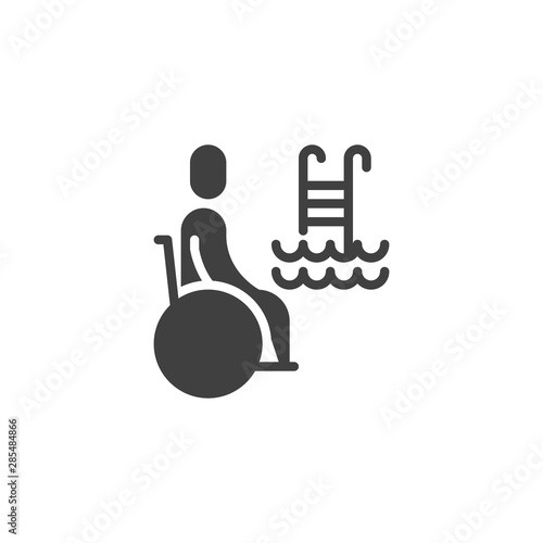 Disabled man in a swimming pool vector icon. filled flat sign for mobile concept and web design. disabled sport glyph icon. Symbol, logo illustration. Vector graphics