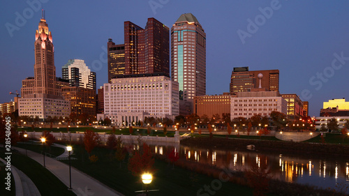 Columbus, Ohio city center at dusk