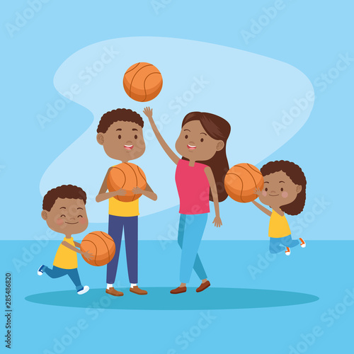 Family parents and kids cartoons