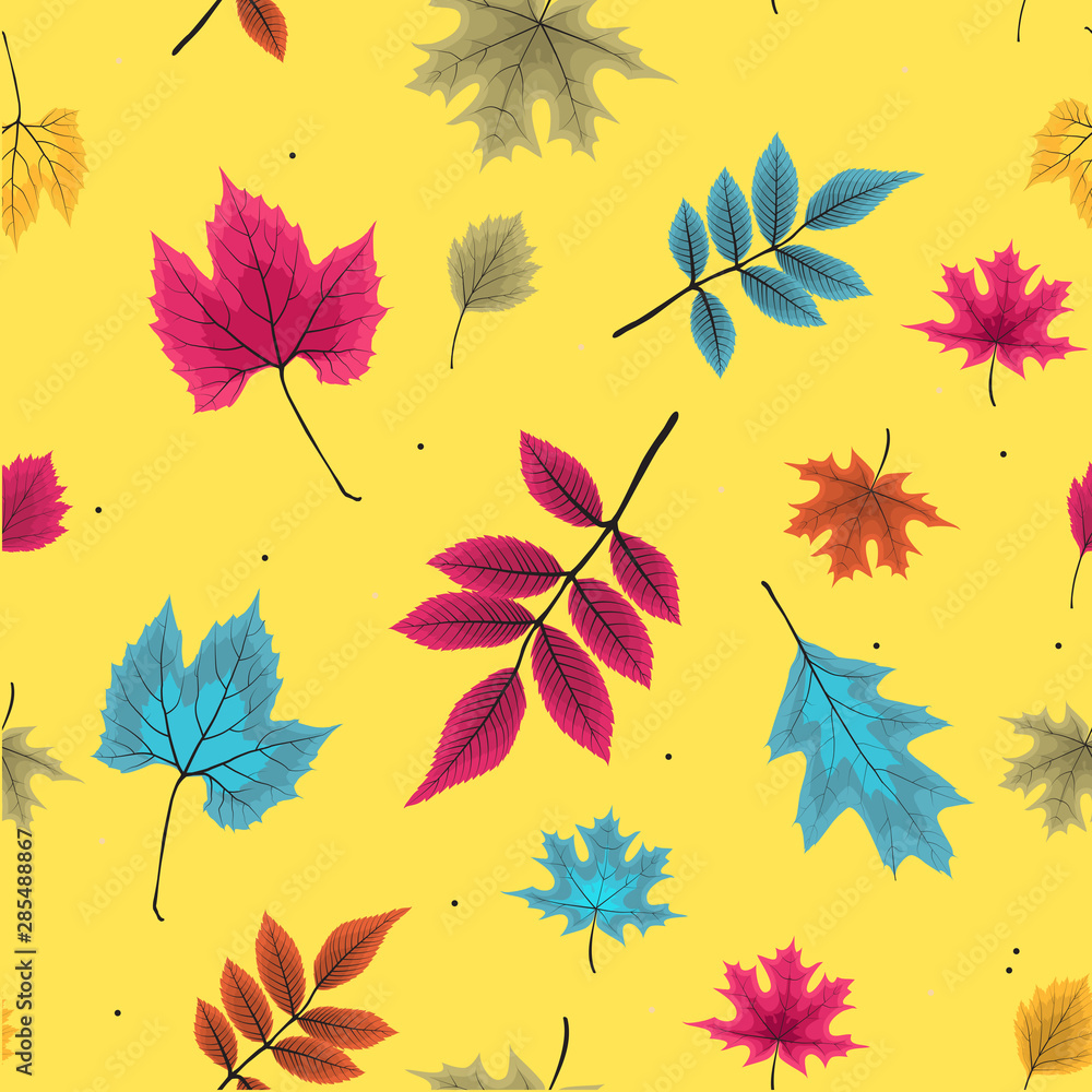 Abstract Vector Illustration Seamless Pattern Background with Falling Autumn Leaves