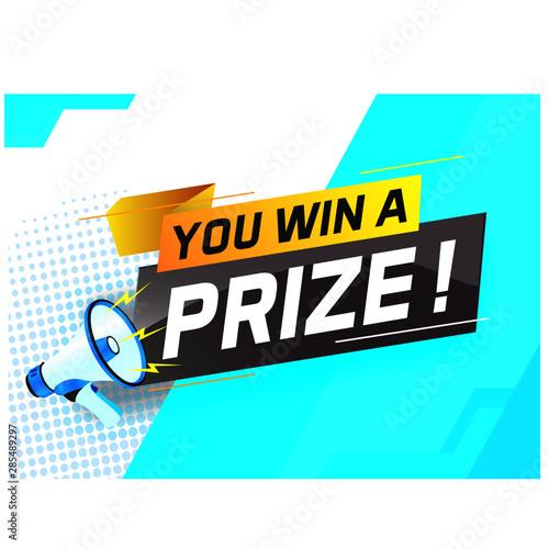 you win prize word concept vector illustration with megaphone and 3d style for use landing page, template, ui, web, mobile app, poster, banner, flyer, background, gift card, coupon, wallpaper