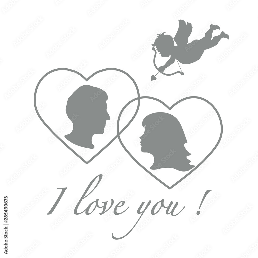 Greeting card with cupid archery, couple in love. Greeting card with cupid archery, couple in love.