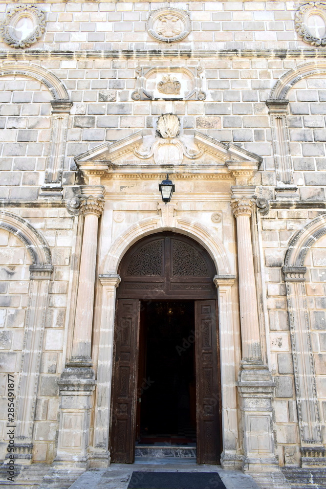 door from stone of a Greek church in Zakynthos island