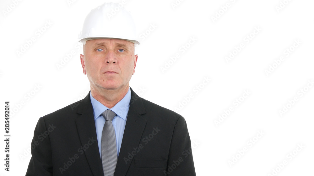 Businessperson Image with Hardhat Looking to Camera in a Interview Businessperson Image with Hardhat Looking to Camera in a Interview