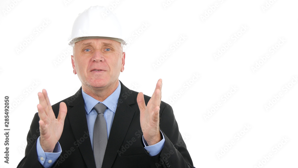 Image with Engineer Talking and Gesturing in a Business Meeting Image with Engineer Talking and Gesturing in a Business Meeting