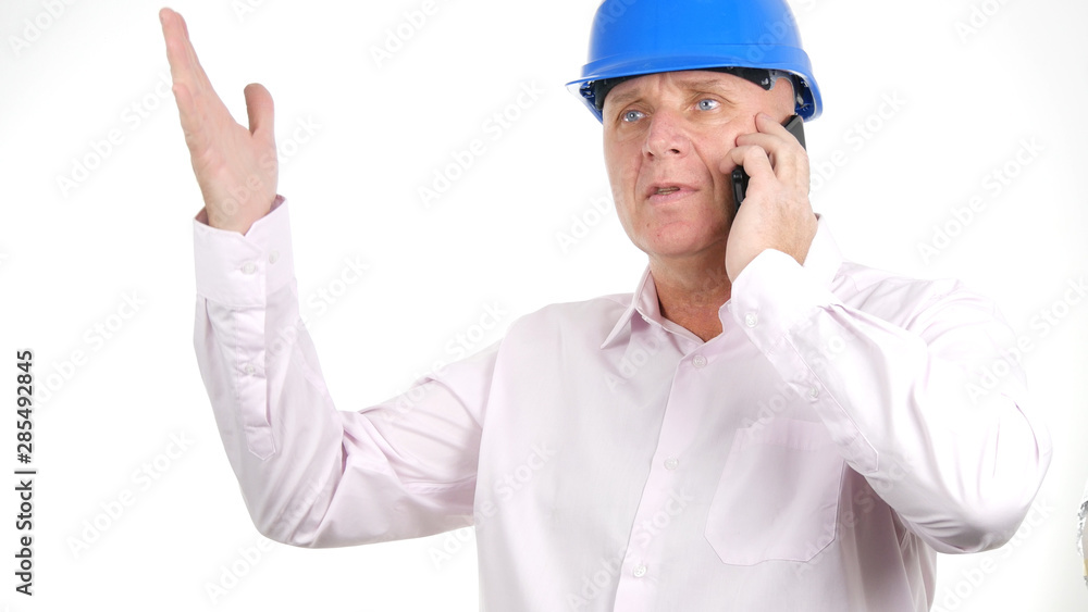 Upset Engineer Talk to Mobile and Gesticulate Upset Upset Engineer Talk to Mobile and Gesticulate Upset