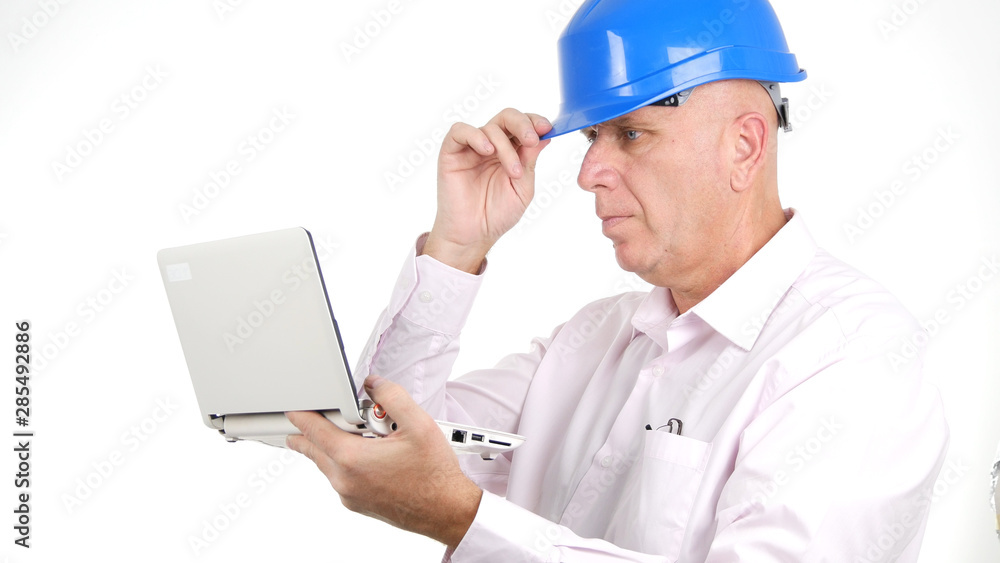 Engineer Read Amazed Financial Message on Laptop Screen Engineer Read Amazed Financial Message on Laptop Screen