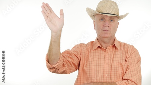 Image with Serious  Farmer Salute with Hand Gestures