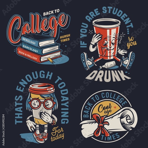 Vintage college colorful labels