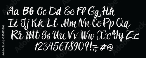 Hand drawn typeface on black background. Painted vector characters: lowercase and uppercase. Typography alphabet for your designs: logo, typeface, card, poster