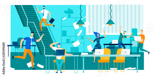 Work Rush, Office Chaos, Busy, Nervous Workers