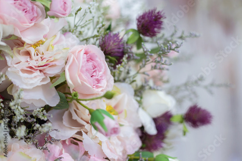 Vintage flower bouquet for use as a background. Wedding flowers, closeup bouquet , © Indy  Studio