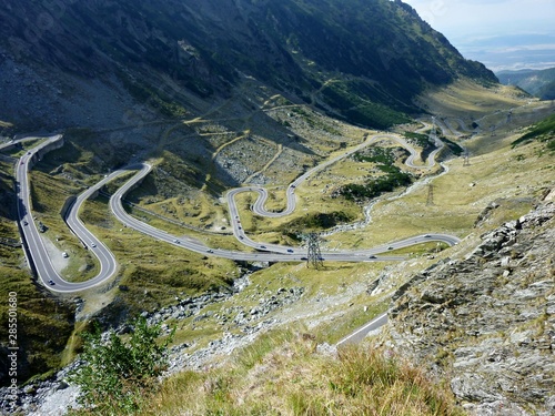 The Transfagarasan is a winding paved mountain road crossing the southern section of the Carpathian Mountains of Romania. Transfagarasan is one of the most spectacular mountain roads in the world. photo